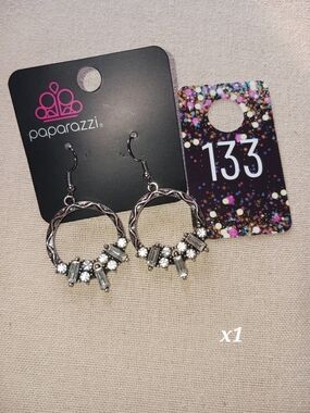 Paparazzi Silver Twisted Hoop Crystal Cluster Earrings